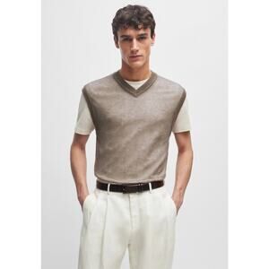 NWT Boss Lucid Sheer V-Neck Mohair & Wool Sweater Vest Size‎ Medium Open Beige